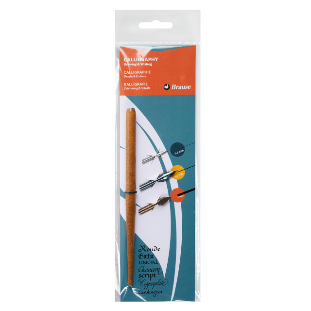 Kalligrafie-Set – Federhalter und drei Federn