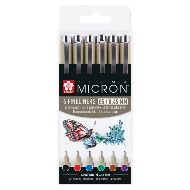 Pigma Micron Fineliner 6er-Set 05 Basic Colours