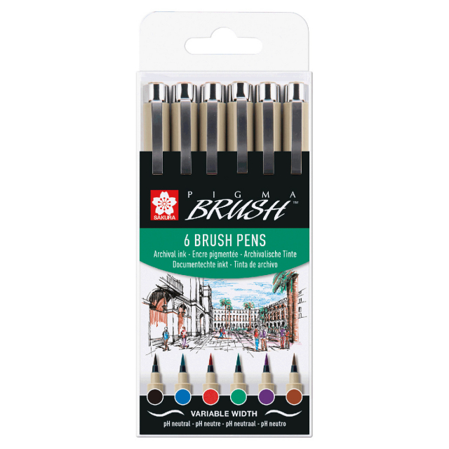Pigma Brush 6er-Set Basic Colours