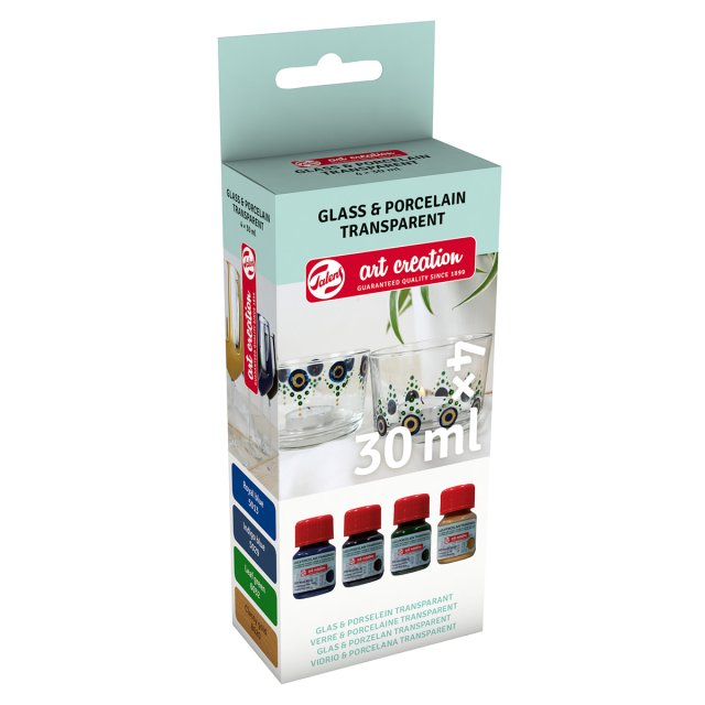 Glass und Porzellan Farbe Transparant Set 4 x 30 Blauw