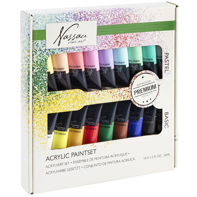 Acrylfarbe Primär- und Pastellfarben 18x36 ml