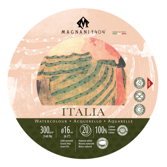 Aquarellpapier Rund Italia 100% Baumwolle 300g 16cm 20 Sheets
