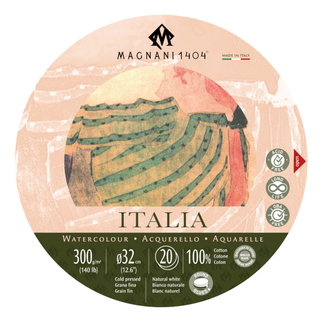 Aquarellpapier Rund Italia 100% Baumwolle 300g 32cm 20 Sheets