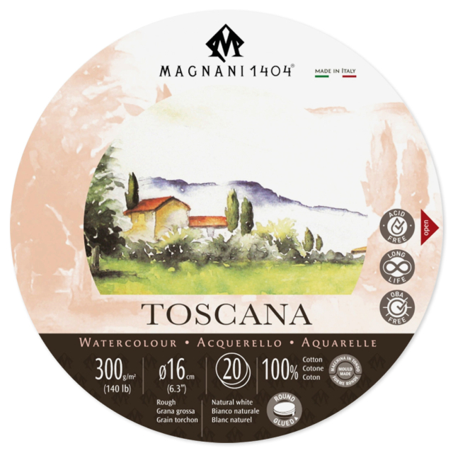Aquarellpapier Rund Toscana 100% Baumwolle 300g 16 cm 20 Sheets