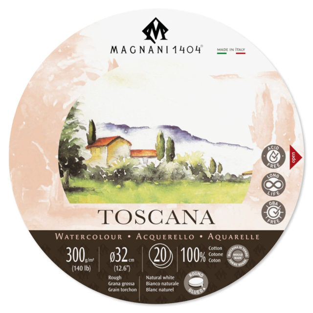 Aquarellpapier Rund Toscana 100% Baumwolle 300g 32cm 20 Sheets