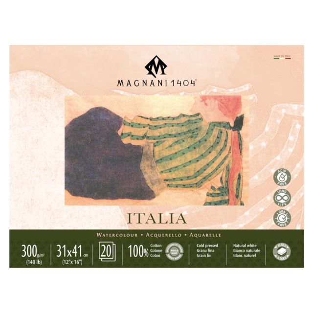 Aquarellpapier Italia 100% Baumwolle 300g Fine Grain 31x41cm 20 Sheets