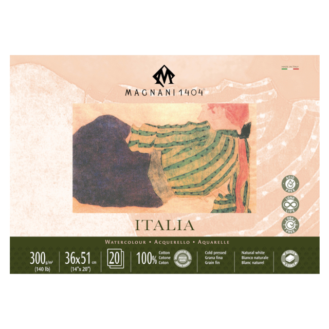 Aquarellpapier Italia 100% Baumwolle 300g Fine Grain 36x51cm 20 Sheets