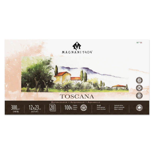 Aquarellpapier Toscana 100% Baumwolle 300g Rough 12x23cm 20 Sheets