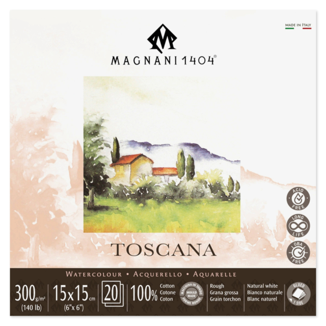 Aquarellpapier Toscana 100% Baumwolle 300g Rough 15x15cm 20 Sheets