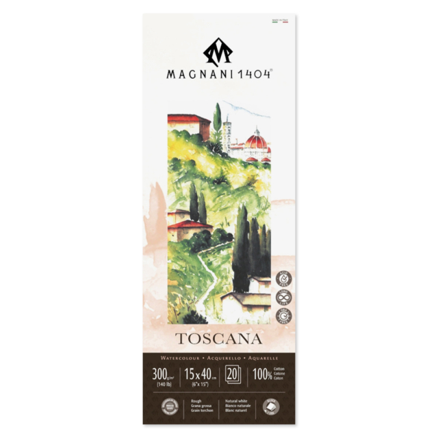 Aquarellpapier Toscana 100% Baumwolle 300g Rough 15x40cm 20 Sheets
