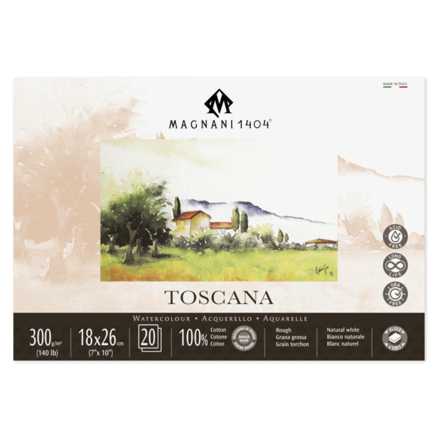 Aquarellpapier Toscana 100% Baumwolle 300g Rough 18x26cm 20 Sheets