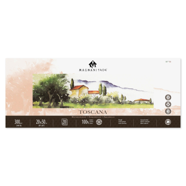 Aquarellpapier Toscana 100% Baumwolle 300g Rough 20x50cm 20 Sheets