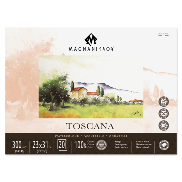 Aquarellpapier Toscana 100% Baumwolle 300g Rough 23x31cm 20 Sheets