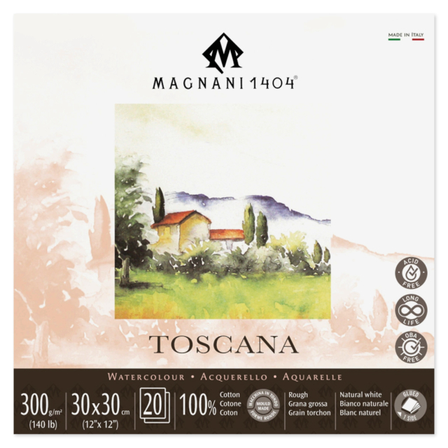 Aquarellpapier Toscana 100% Baumwolle 300g Rough 30x30cm 20 Sheets