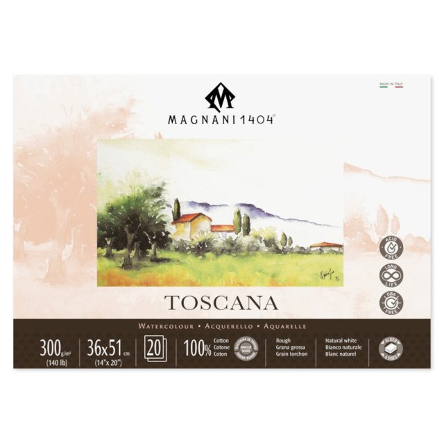 Aquarellpapier Toscana 100% Baumwolle 300g Rough 36x51cm 20 Sheets