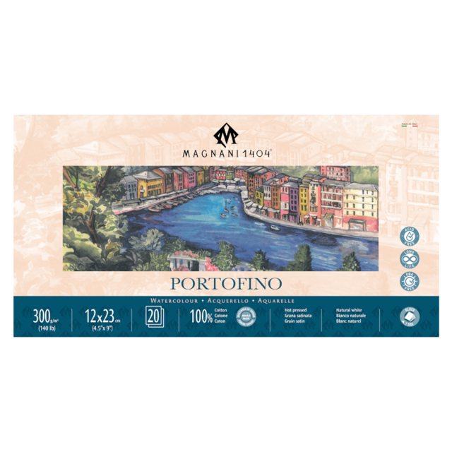 Aquarellpapier Portofino 100% Baumwolle 300g Satin 12x23cm 20 Sheets