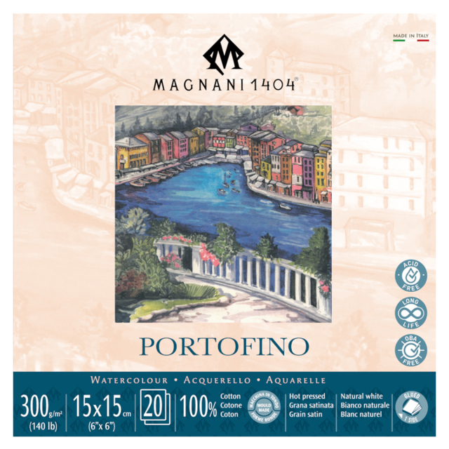 Aquarellpapier Portofino 100% Baumwolle 300g Satin 15x15cm 20 Sheets