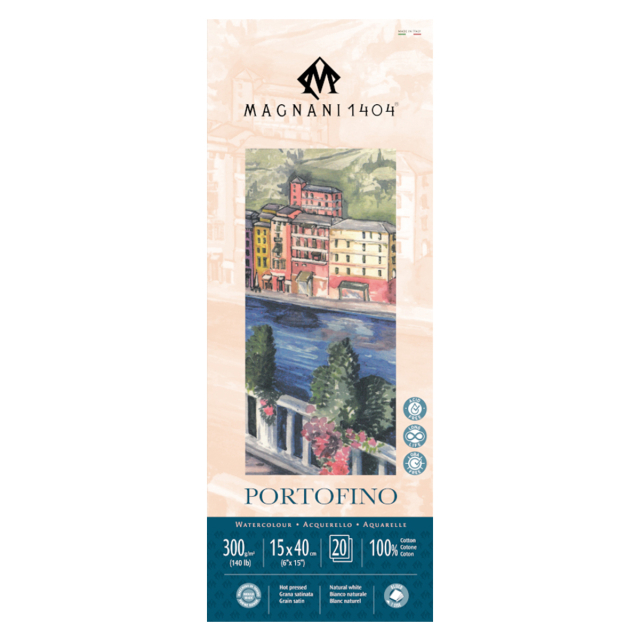 Aquarellpapier Portofino 100% Baumwolle 300g Satin 15x40cm 20 Sheets