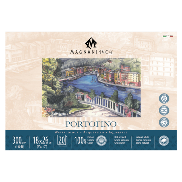 Aquarellpapier Portofino 100% Baumwolle 300g Satin 18x26cm 20 Sheets