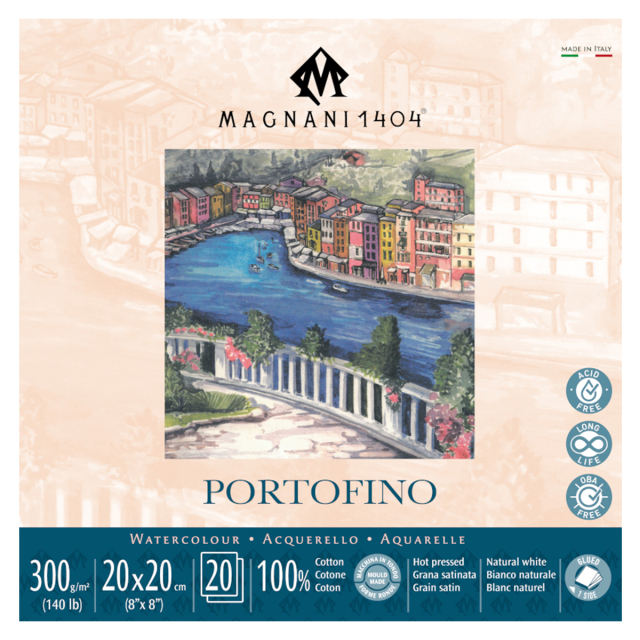 Aquarellpapier Portofino 100% Baumwolle 300g Satin 20x20cm 20 Sheets