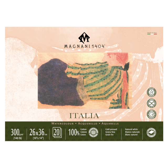 Aquarellpapier Italia 100% Baumwolle 300g 26x36cm 20 Sheets