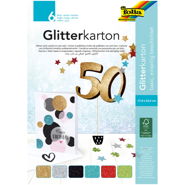 Glitterkarton-Block Basic 6 Blatt