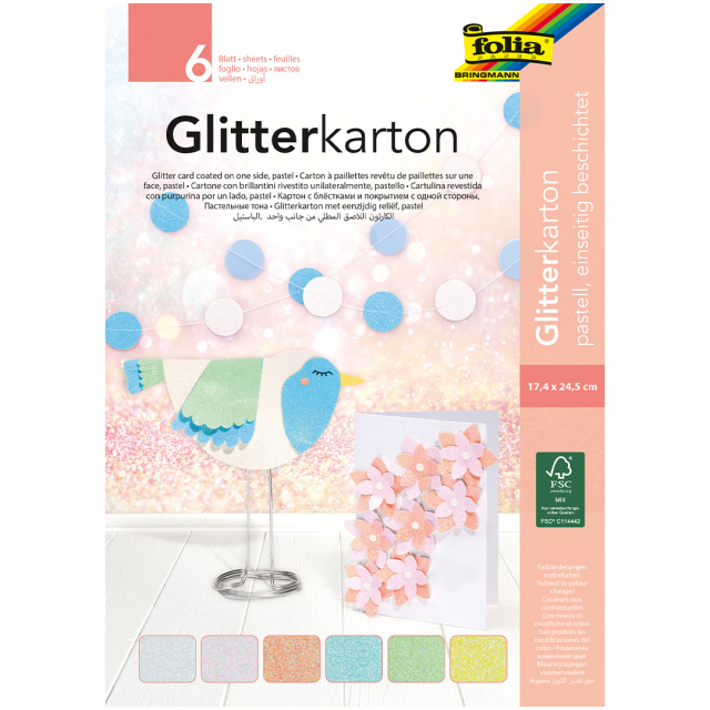 Glitterkarton-Block Pastell 6 Blatt