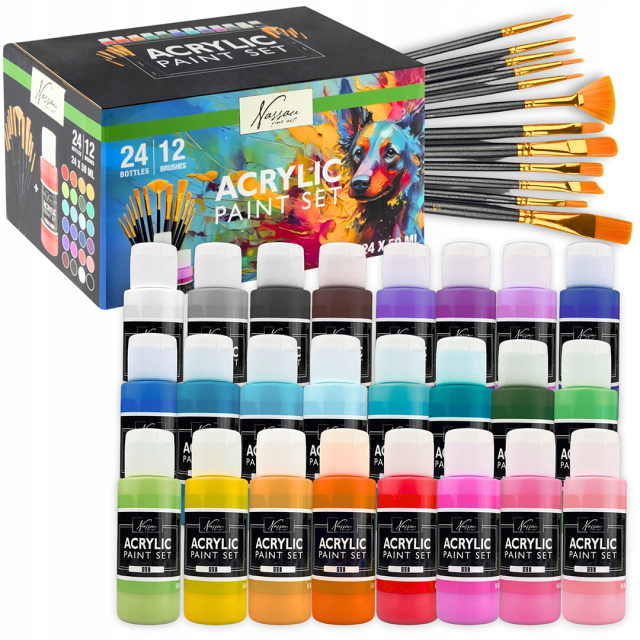 Acrylset 24 Farben (59 ml) + 12 Pinsel