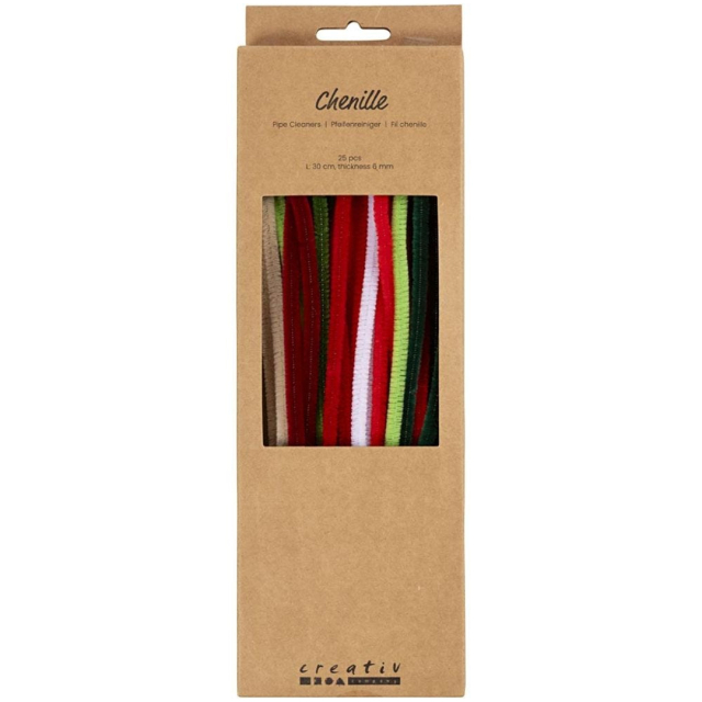 Chenilledraht 30 cm 25er-Pack Weihnachtsfarben