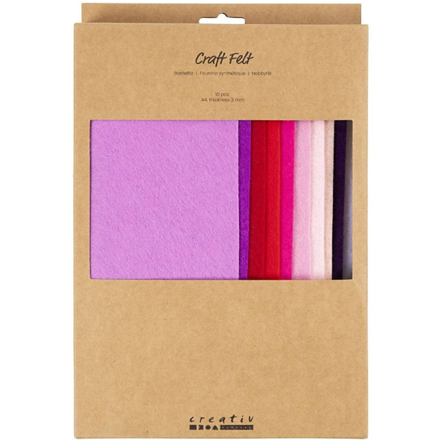 Bastelfilz A4 10er-Pack Lila-Rosa-Farbmix