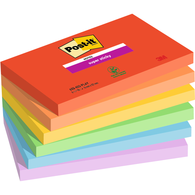 Post-it Super Sticky 76x127 Farbmix Playful 6er-Pack