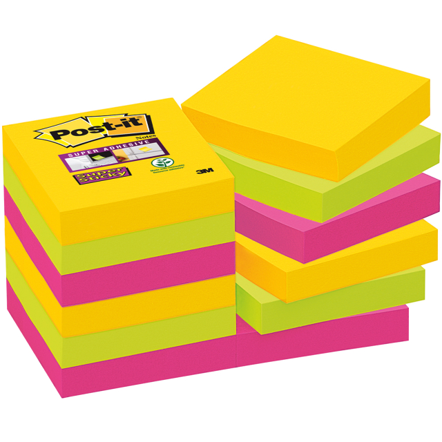Post-it Super Sticky 47,6x47,6 Farbmix Carnival 12er-Pack