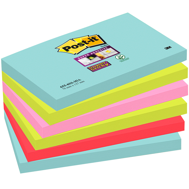 Post-it Super Sticky 76x127 Farbmix Cosmic 6er-Pack
