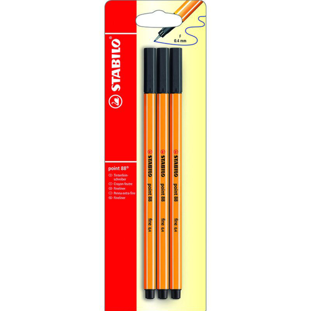 Point 88 Fineliner 3er-Pack Schwarz