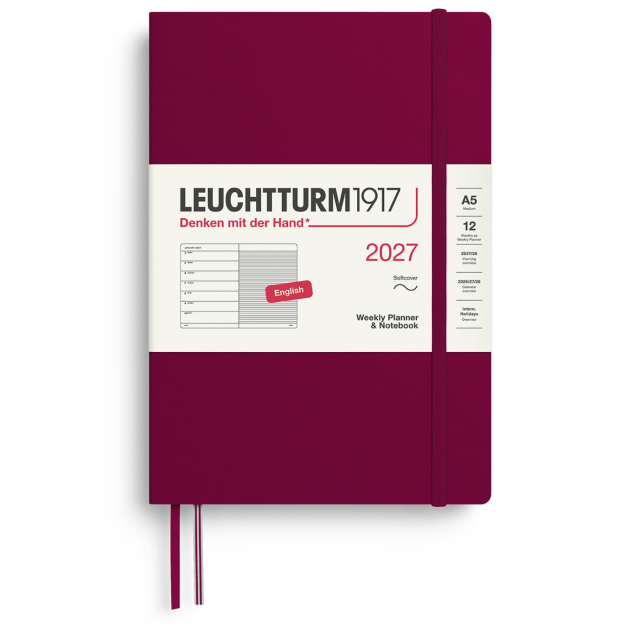 Kalender Weekly Planner & Notebook 2027 A5 Soft Cover Port Red