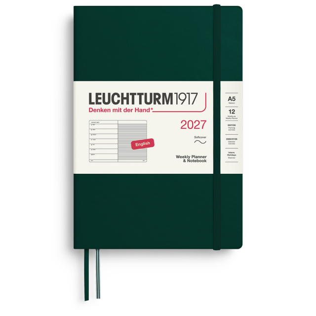 Kalender Weekly Planner & Notebook 2027 A5 Soft Cover Forest Green