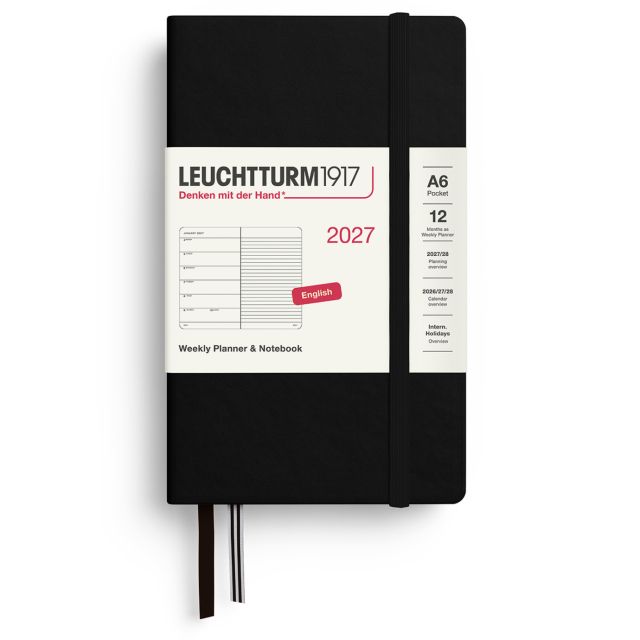 Kalender Weekly Planner & Notebook 2027 A6 Black