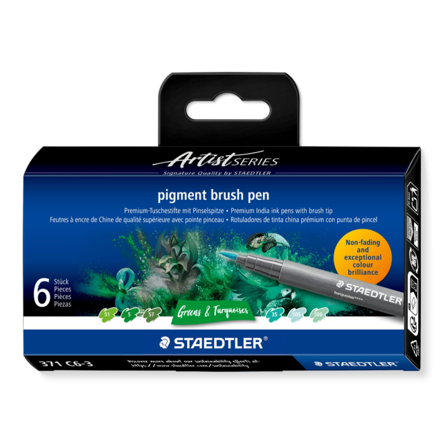 Pigment Arts Brush Pen 6-er Set Green/Turquoise