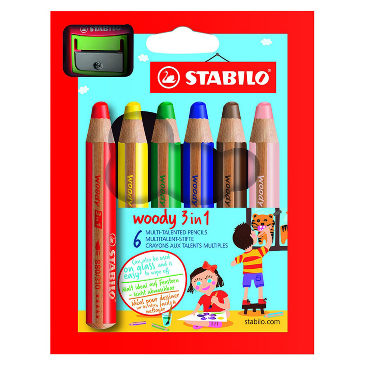 Woody 3-in-1-Buntstifte 6er-Set + Anspitzer (ab 3 Jahren) in der Gruppe Kids / Stifte für Kinder / Buntstifte für Kinder bei Pen Store (100443)