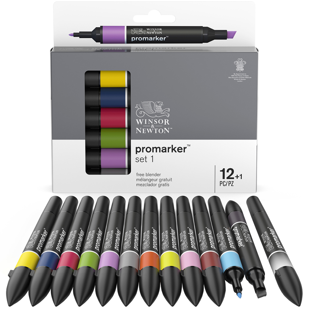 ProMarker 12er-Set + Blender (Set 1) in der Gruppe Stifte / Künstlerstifte / Marker bei Pen Store (100540)