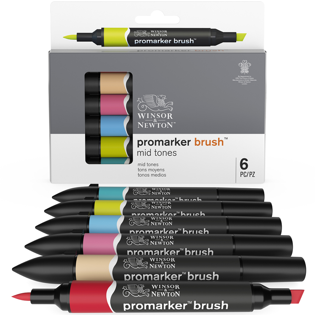 ProMarker Brush 6er-Set Mid Tones in der Gruppe Stifte / Künstlerstifte / Illustrationsmarker bei Pen Store (100552)