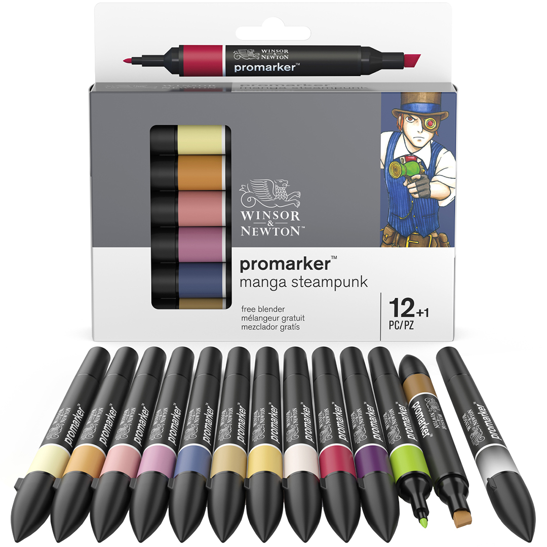 ProMarker 12er-Set + Blender (Manga Steampunk) in der Gruppe Stifte / Künstlerstifte / Marker bei Pen Store (100562)