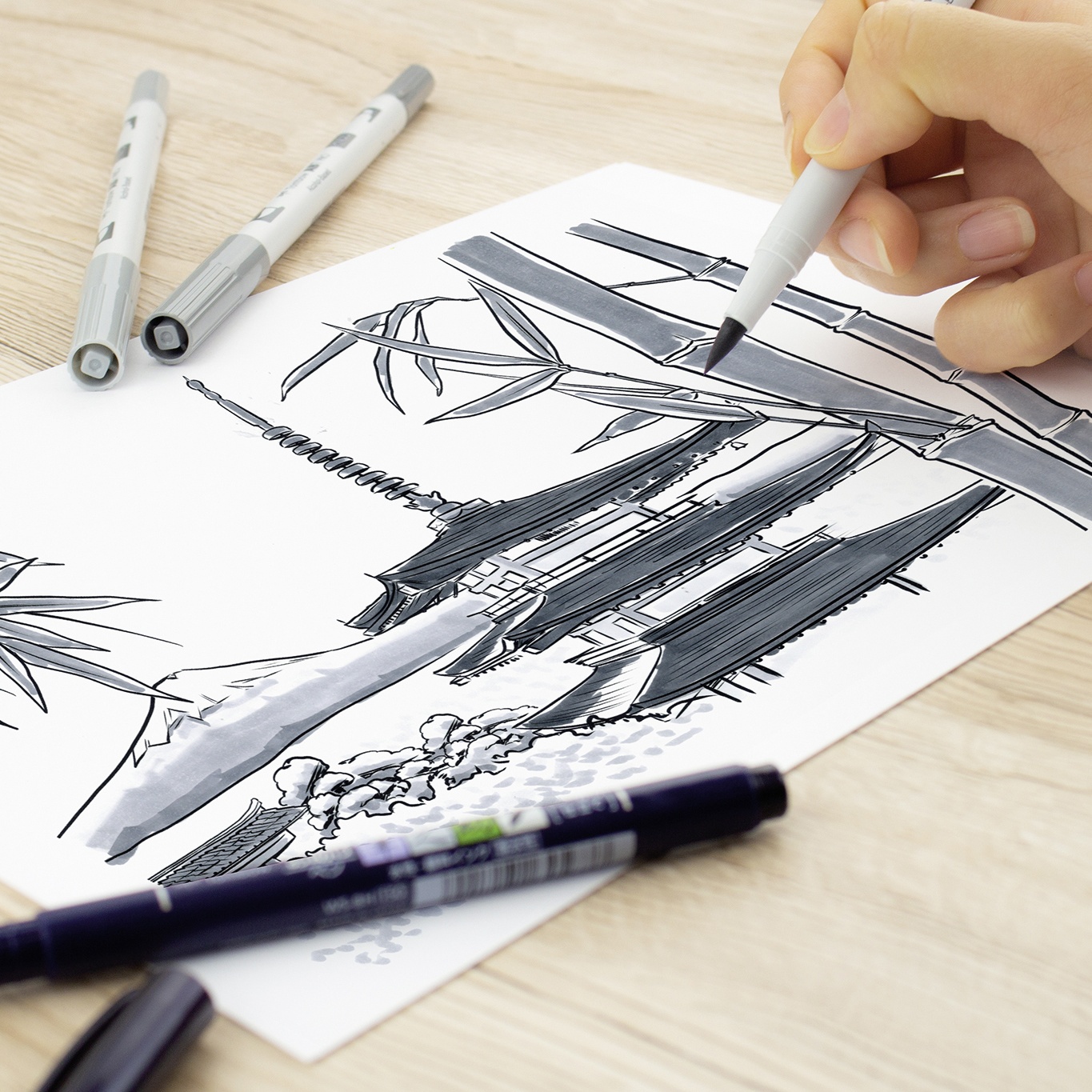 ABT PRO Dual Brush Pen 5er-Set Cold Grey in der Gruppe Stifte / Künstlerstifte / Marker bei Pen Store (101259)
