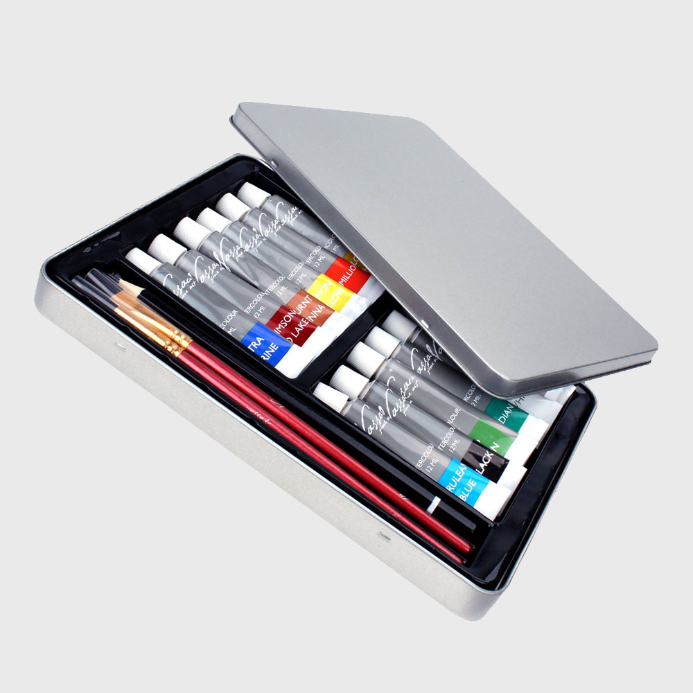 Stiftekasten Mit 18 Buntstiften | Künstlerqualität, Auch Als Aquarellstifte Nutzbar | Metallbox Ca. 14,8x19 Cm | Für Erwachsene & Kinder