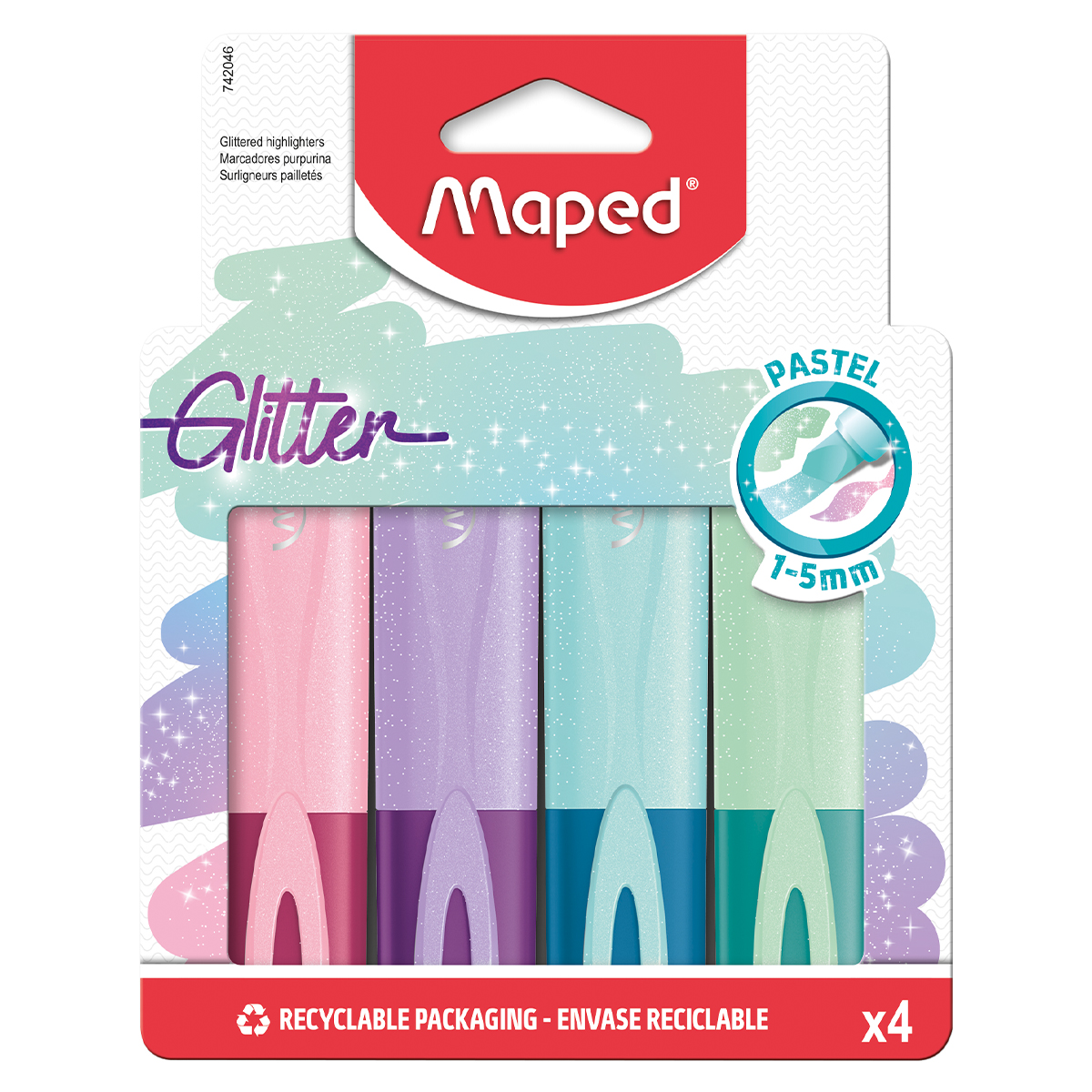 Maped Textmarker Glitter Pastel 4er-Pack