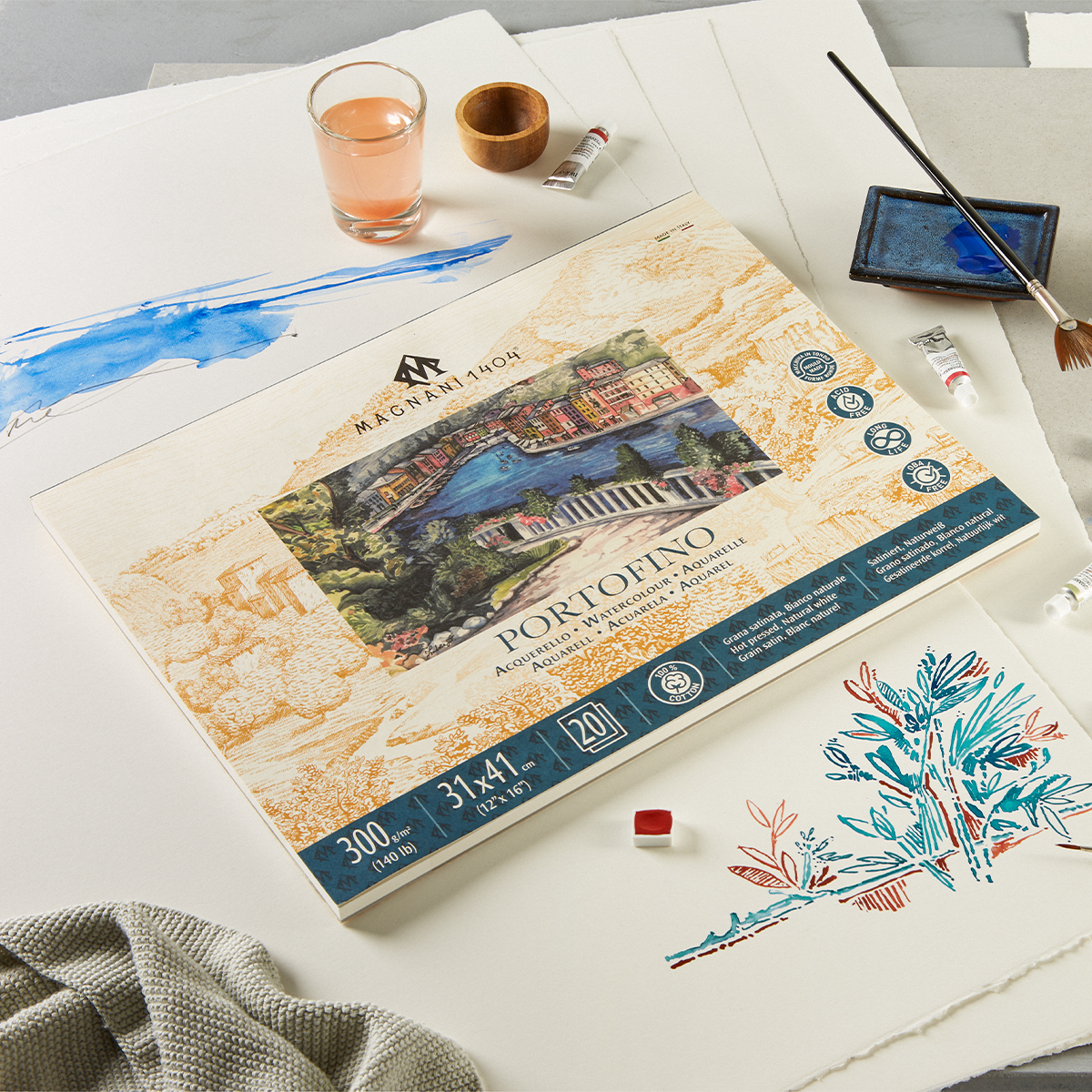 Aquarellpapier Portofino 100% Baumwolle 300g Satin 31x41cm 20 Sheets