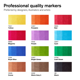 ProMarker Brush Vibrant Tones 12er-Set + Blender in der Gruppe Stifte / Künstlerstifte / Marker bei Pen Store (100557)
