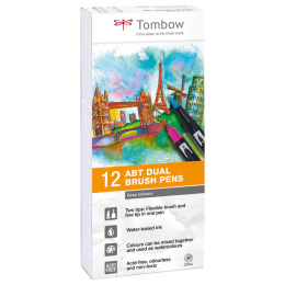ABT Dual Brush Stift 12er-Set Grey in der Gruppe Stifte / Künstlerstifte / Pinselstifte bei Pen Store (101093)