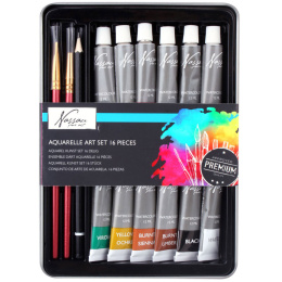 Aquarellfarben mit Zubehör 16-tlg in der Gruppe Künstlerbedarf / Künstlerfarben / Aquarell / Aquarellfarbe in der Tube bei Pen Store (128534)