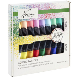 Acrylfarbe Primär- und Pastellfarben 18x36 ml in der Gruppe Künstlerbedarf / Künstlerfarben / Acrylfarbe bei Pen Store (129362)